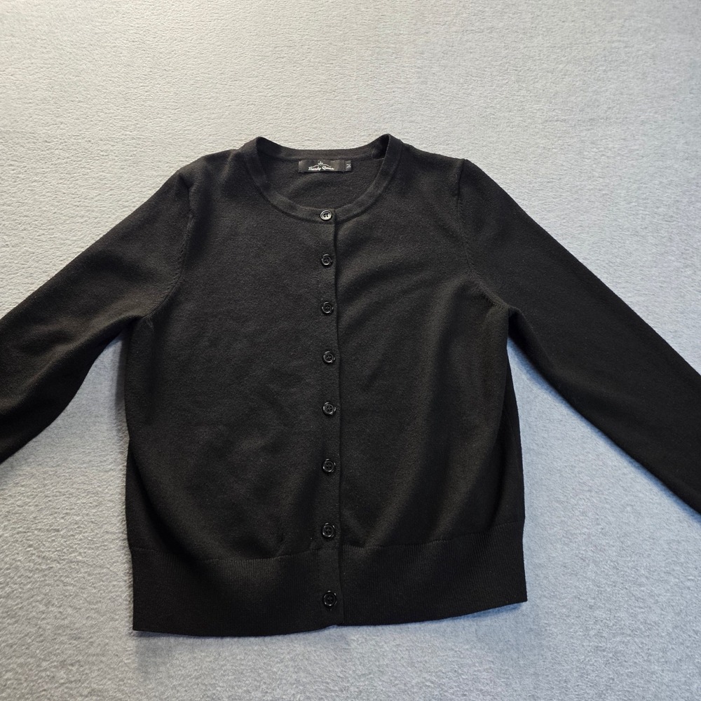 Trendy Queen Womens Medium Black Button Front Crew Neck Cardigan Sweater